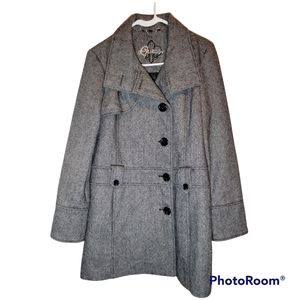 Guess Tweed Peacoat Jacket Wool Funnel Collar EUC Women's Large